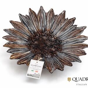 Hand Painted Italian Art Glass Sunflower Bowl Large Luxury Murano Style Decor